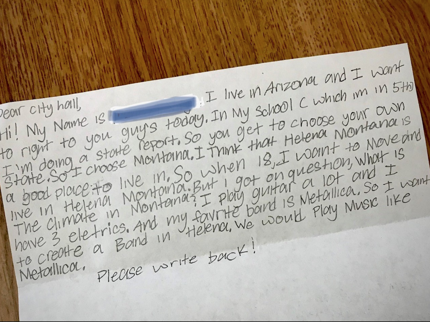 Arizona 5th grader becomes pen pal with City of Helena